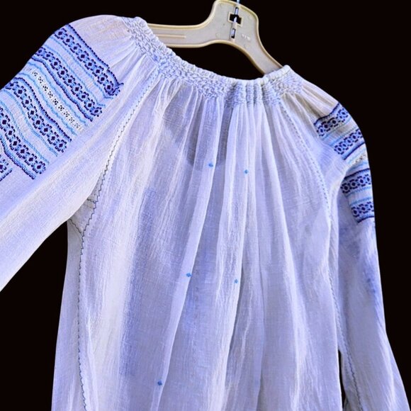 Vintage 60s 70s White Gauze Peasant Blouse Hand Embroidered Greek Balkan M - Picture 10 of 11